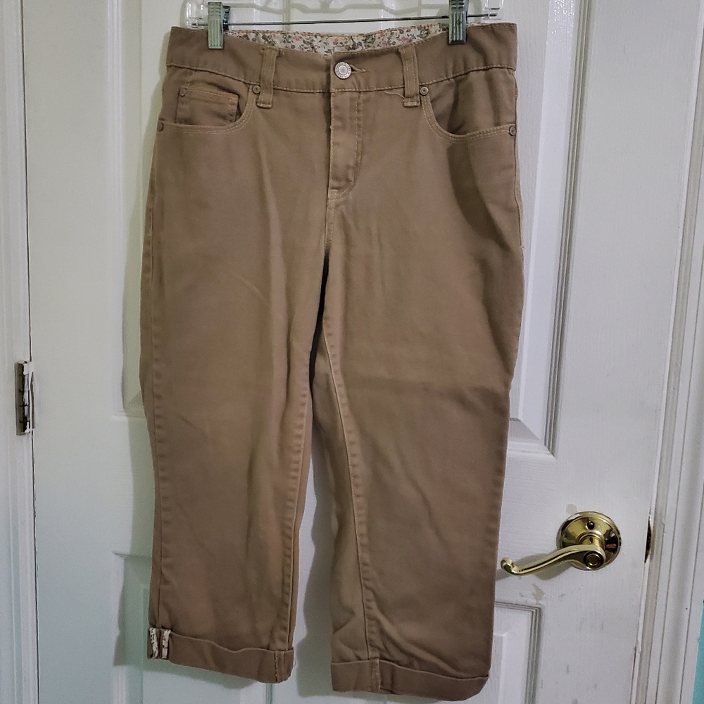 Faded Glory Retro Y2K Tan Rolled Hem Cropped Jeans 8